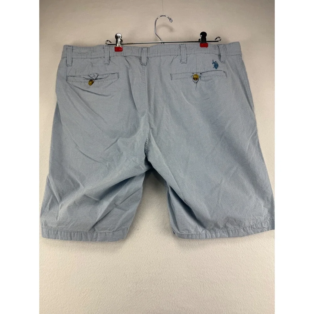 U.S. Polo Assn Shorts Mens 42 Blue‎ White Striped Cotton Chino Flat Front